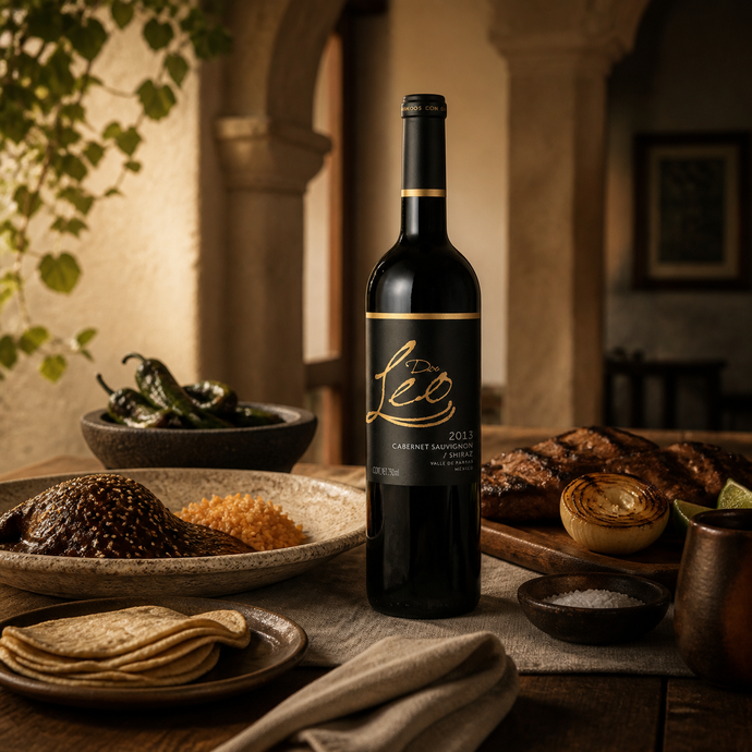 Don Leo Cabernet Sauvignon y Shiraz junto a mole, carne asada, chiles y tortillas
