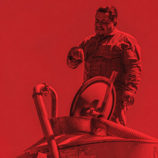 Luis Rodríguez Maldonado trabajando junto a un tanque de vinificación de ROLU