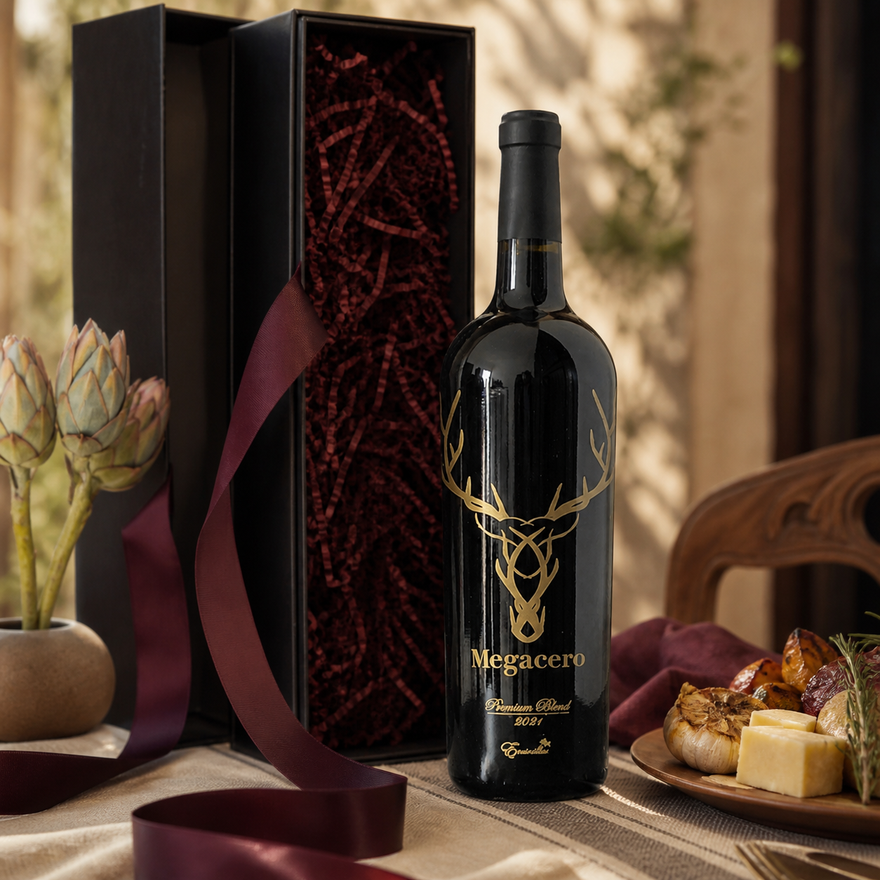 Encinillas Megacero presentado como regalo junto a una cena de carnes y quesos