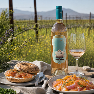 Carrodilla Polen 2023 servido con salmón y cítricos frente a un viñedo biodiverso del Valle de Guadalupe