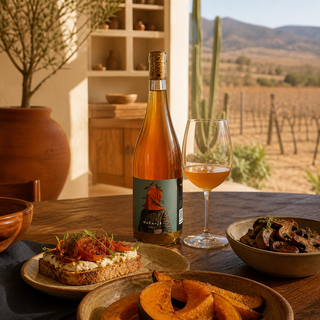 Anónimo Naranja servido con queso de cabra, jitomate asado, calabaza y hongos