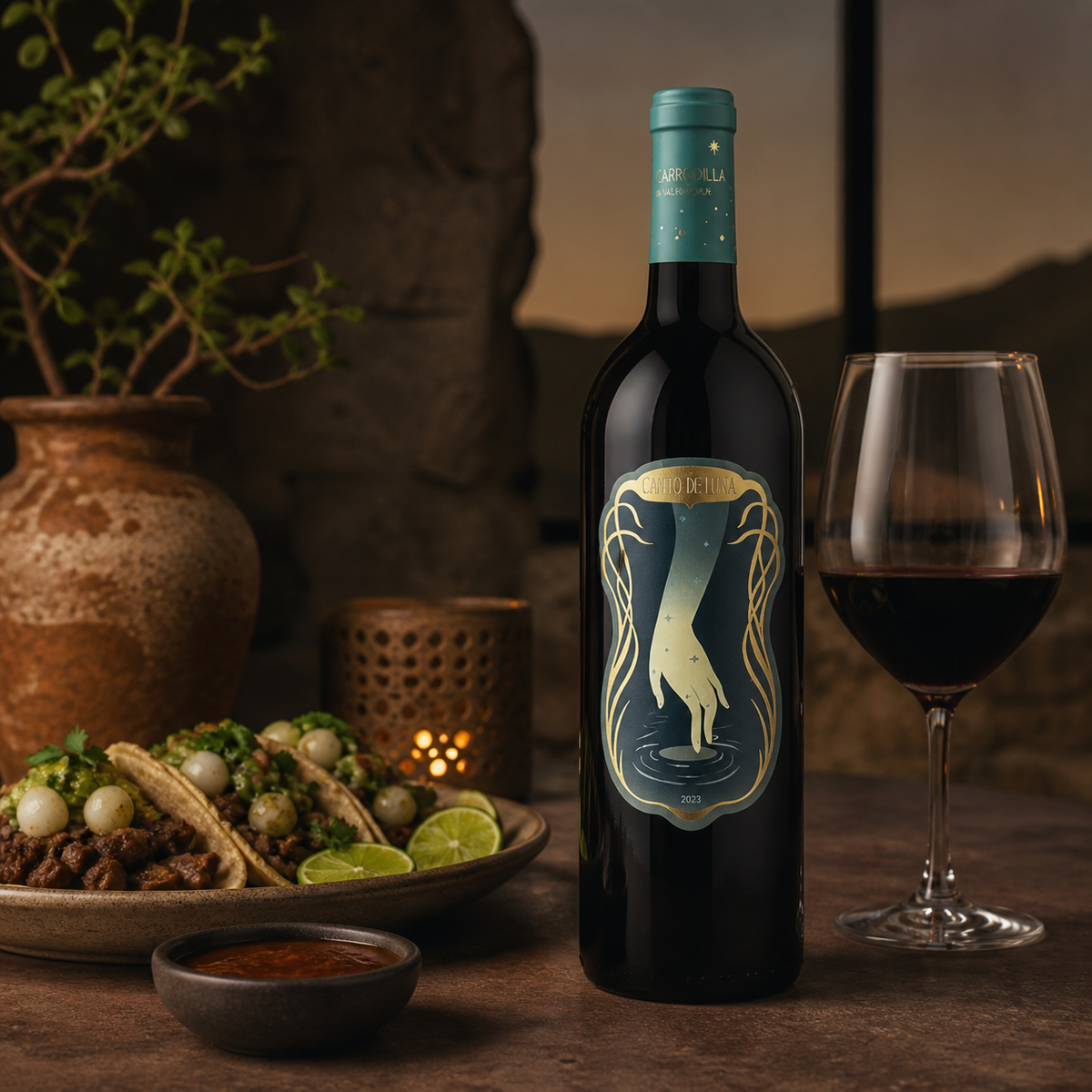 Carrodilla Canto de Luna con tacos de carne asada en una cena del Valle de Guadalupe