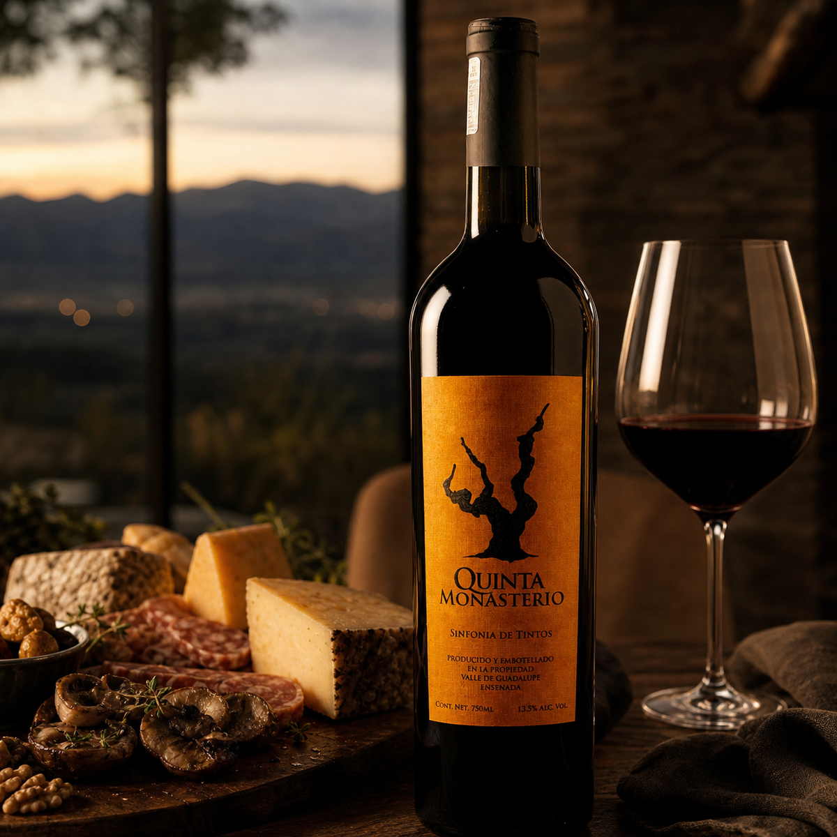 Quinta Monasterio Sinfonía de Tintos con quesos, charcutería y hongos en una sobremesa