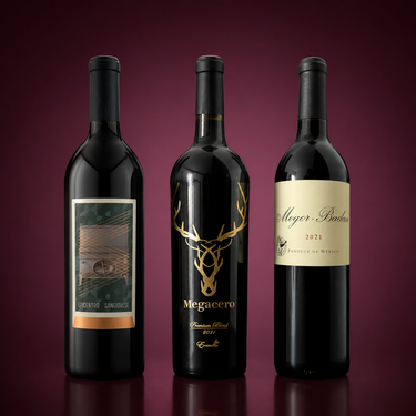 Epicentro Sangiovese, Encinillas Megacero y Mogor Badan sobre fondo vino